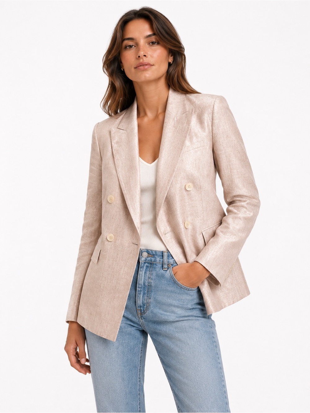 Massimo Dutti Blush Beige Double-Breasted Blazer size 38